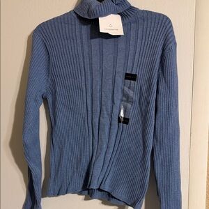 Liz Claiborne Dusty Blue Ribbed Cowl Neck Sweater